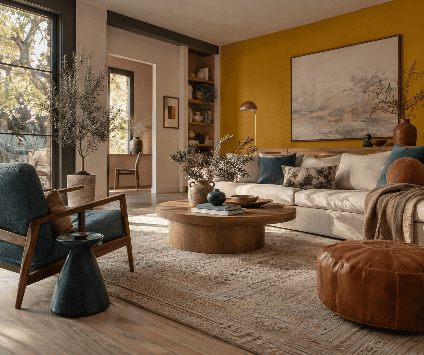 colors that go with mustard yellow — Interior application